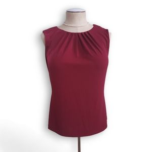 Calvin Klein Dark Red Pleated Neck Sleeveless Cami Blouse